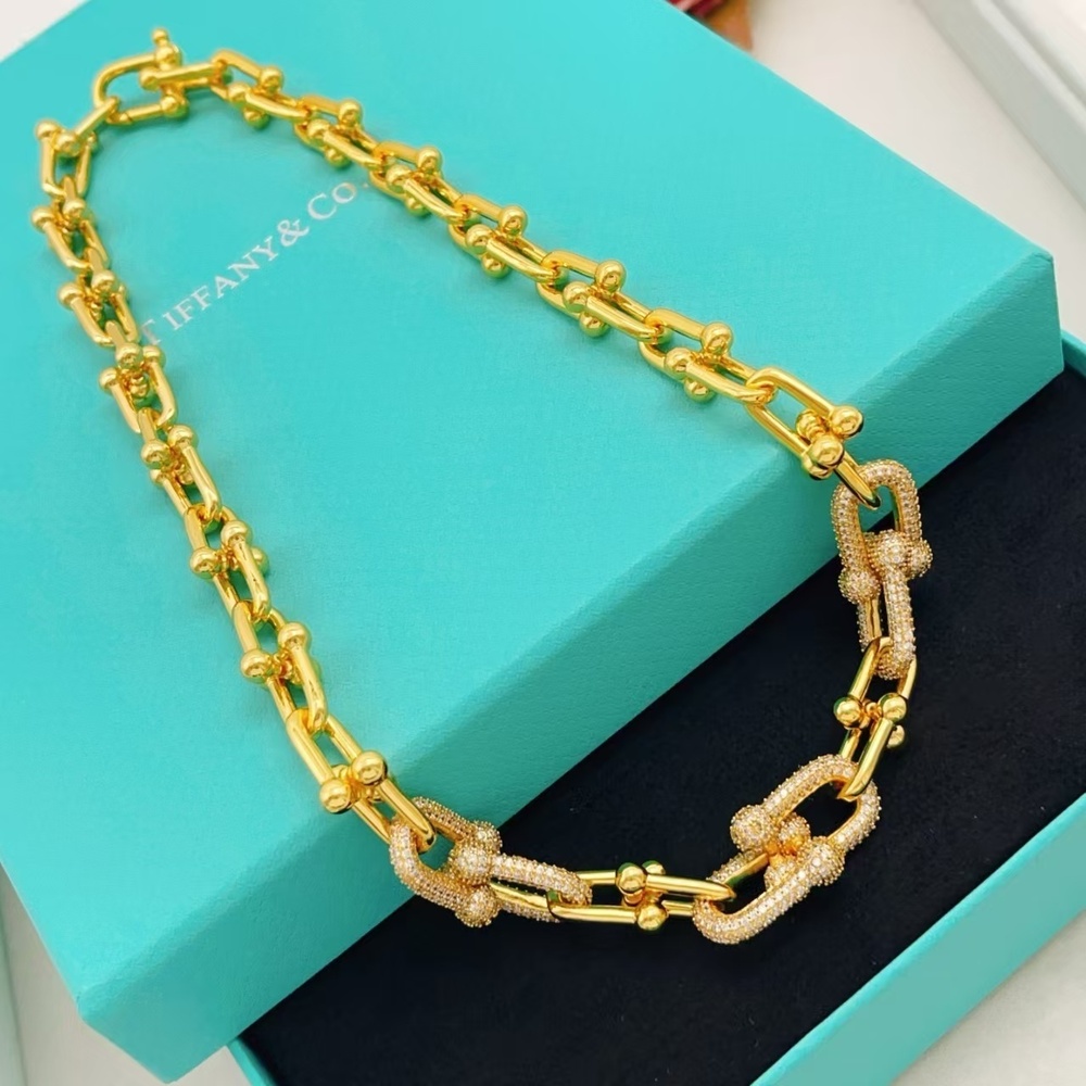 Tiffany & Co. Gold-Detailed Diamond Gradual-Shaped Hoop Necklace